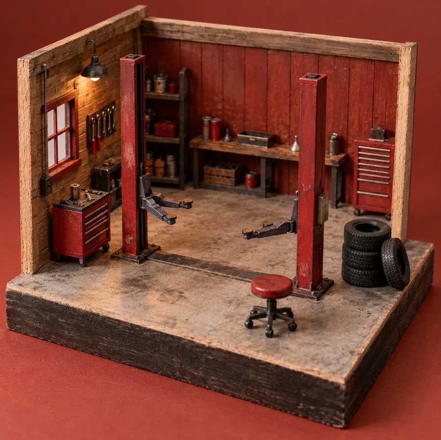 Illustration of auto repair shops equipment and workspace