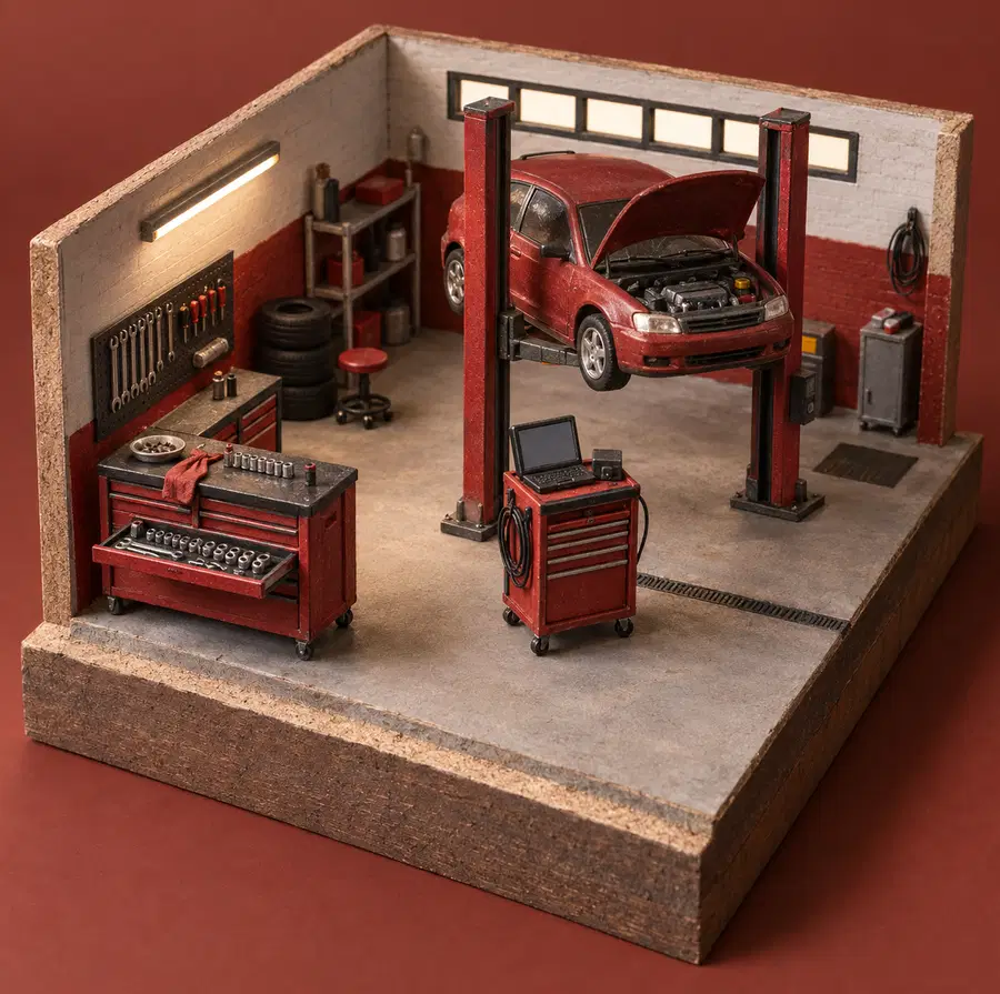 Illustration of auto repair shops equipment and workspace